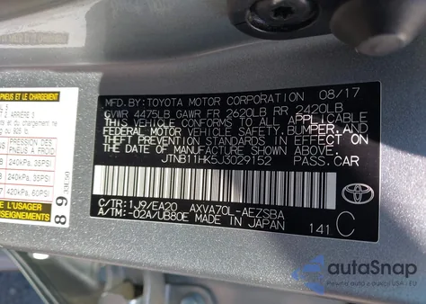 2018 Toyota Camry Se from USA, damaged, VIN JTNB11HK5J3029152